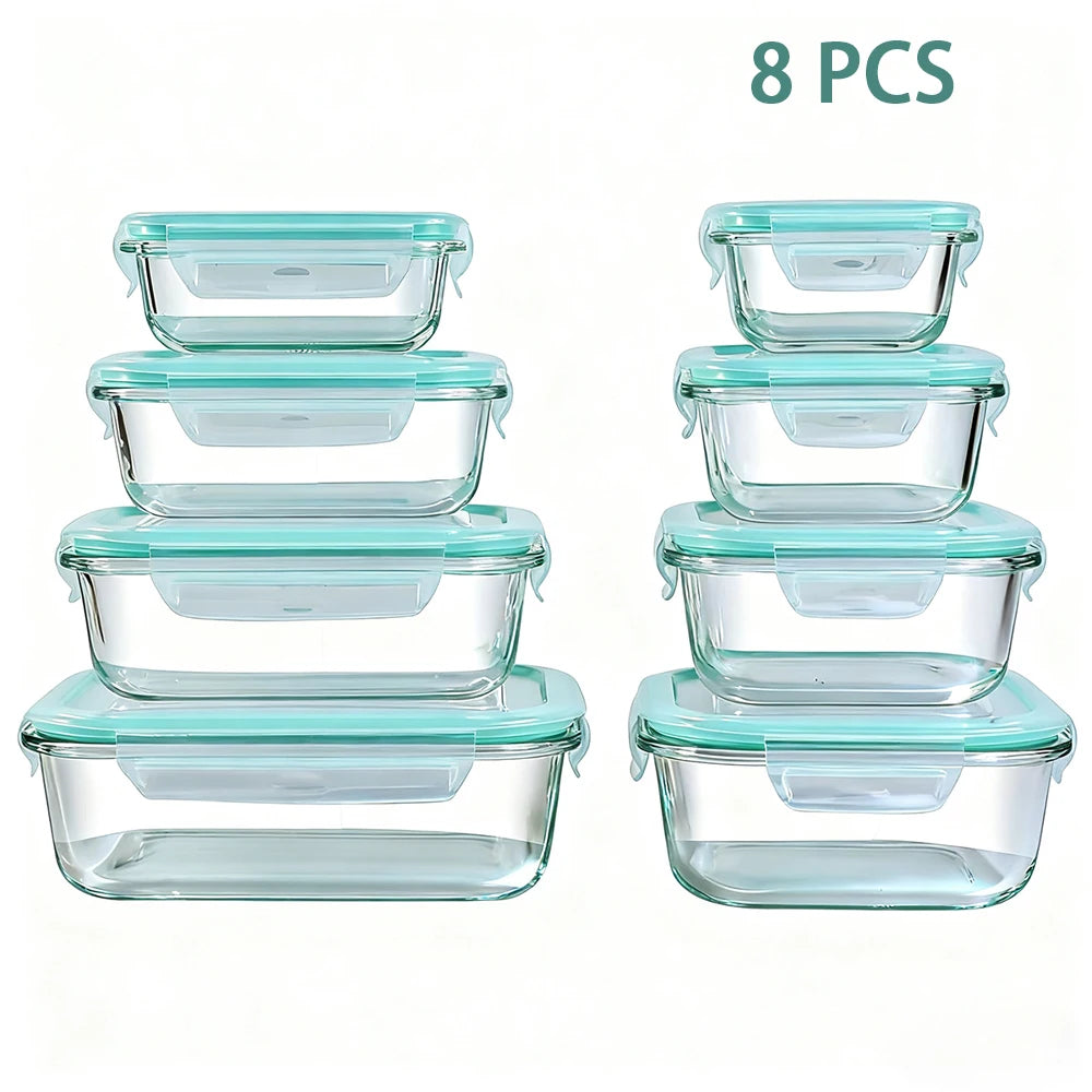 Glass Food Storage Containers 8 Piece Set Leakproof Airtight Microwave Safe