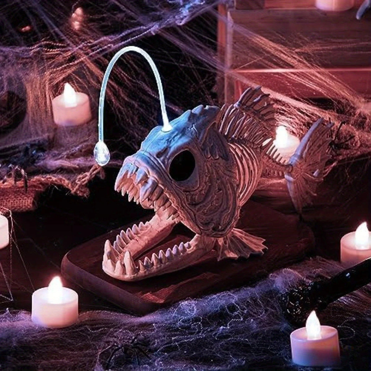 Halloween Skeleton Fish Lantern With LED Eyes And Spooky Decor