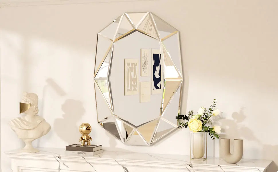 Wisfor Irregular Silver Glass Wall Mirror With Beveled Diamond Edge
