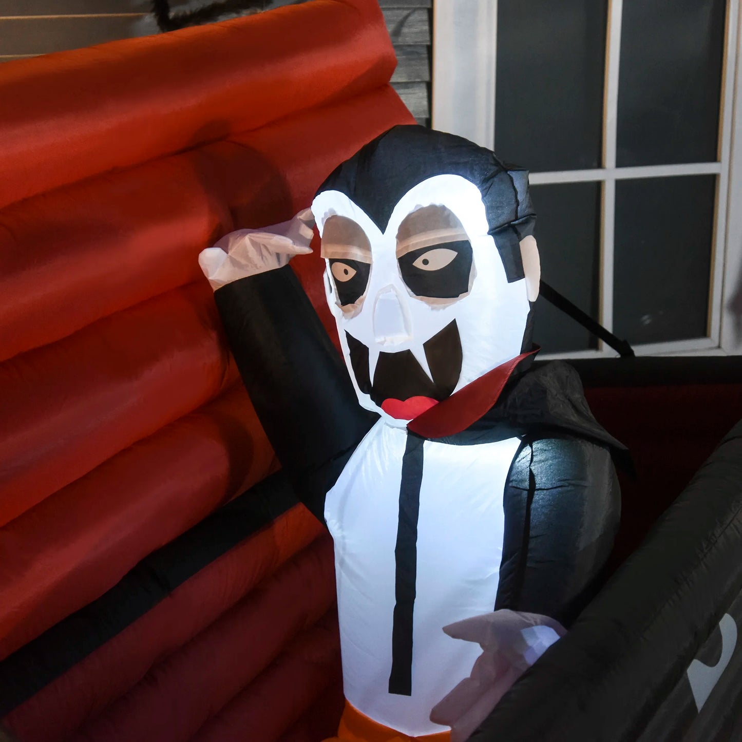 70.75"W Inflatable Halloween Vampire Coffin Anchored Outdoor Display W/ Led