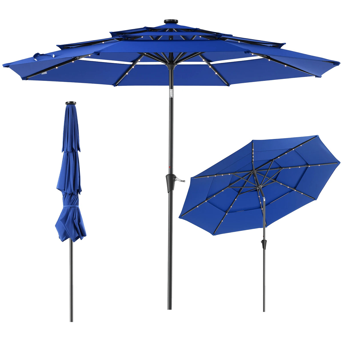 JHK 3 Tier Led Crank Patio Umbrella Stainless Steel Ribs