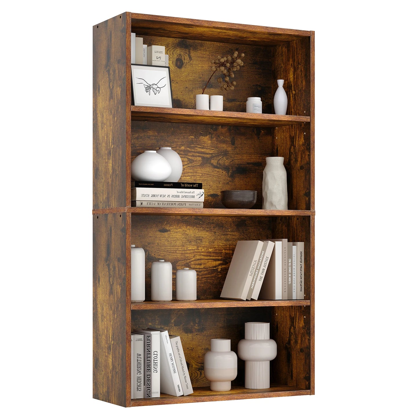 JHK 4 Tier Wooden Shelf Bookcase Tall Floor Standing Open Bookshelf Living Room