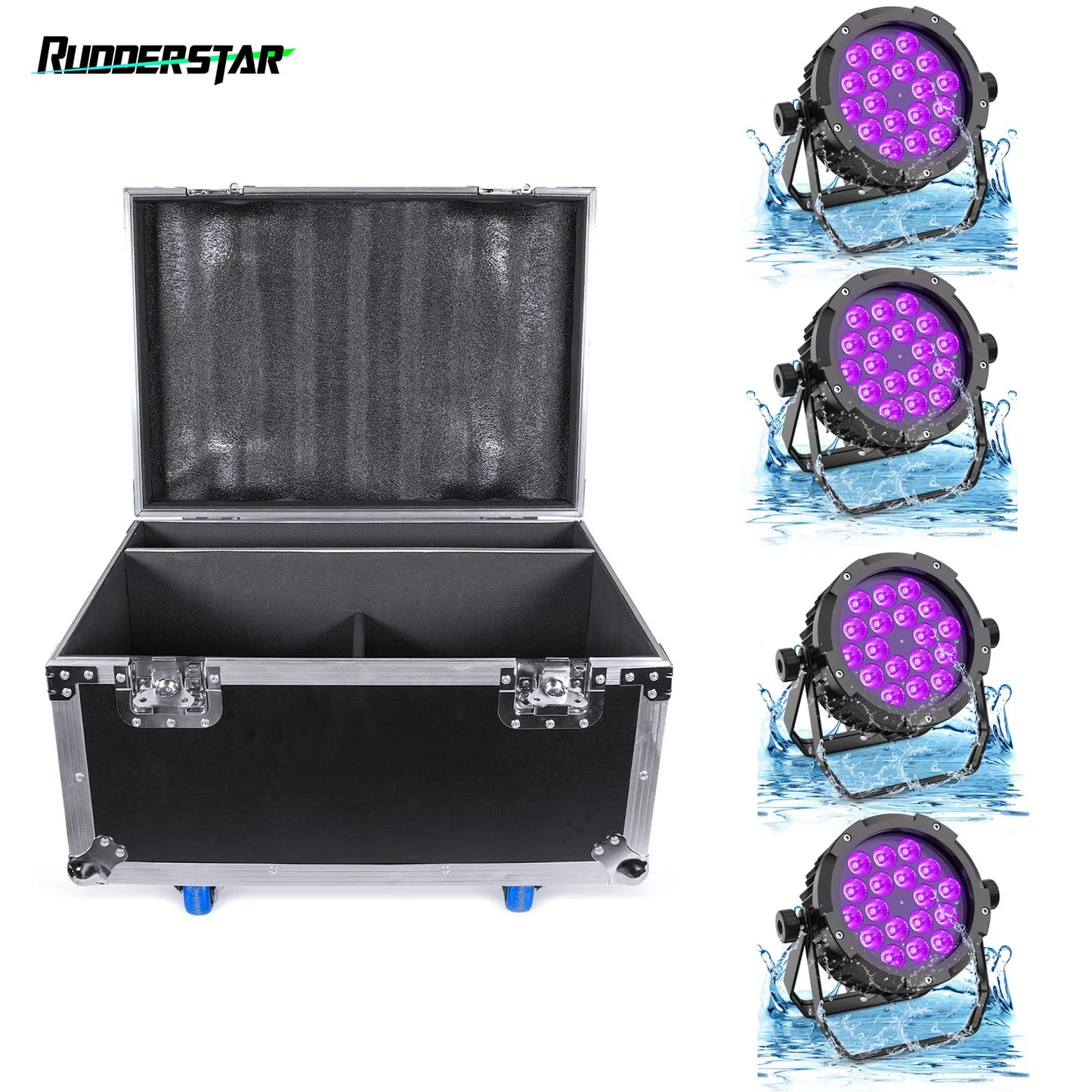 Rudderstar 4Pcs Waterproof 18LEDs Par Light RGBWA UV