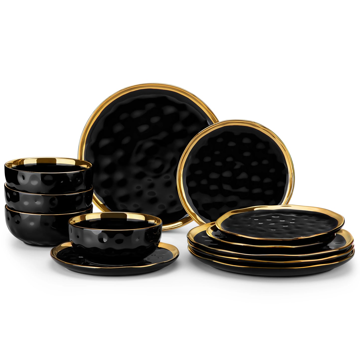 Malacasa Porcelain Dinnerware Set With Golden Rim Elegant Everyday Tableware