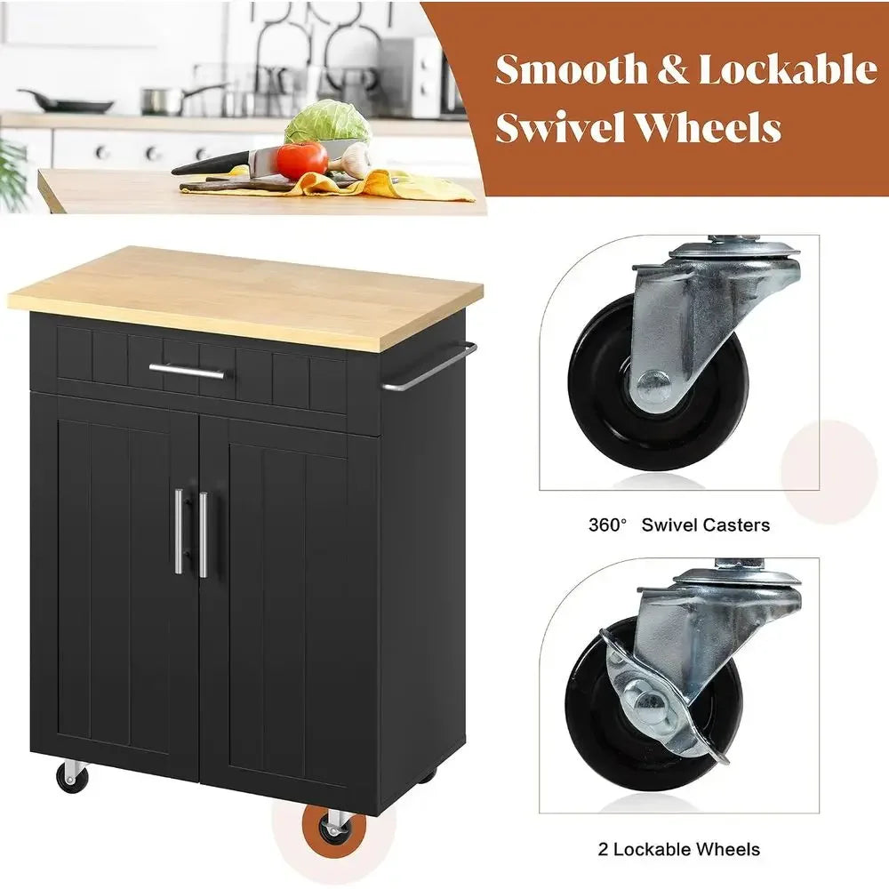 JY QAQA 26" Kitchen Island on Wheels with Storage Cabinet Kitchen Cart Cabinet with Shelves, Cart Handle or Towel Rack or ree Mo