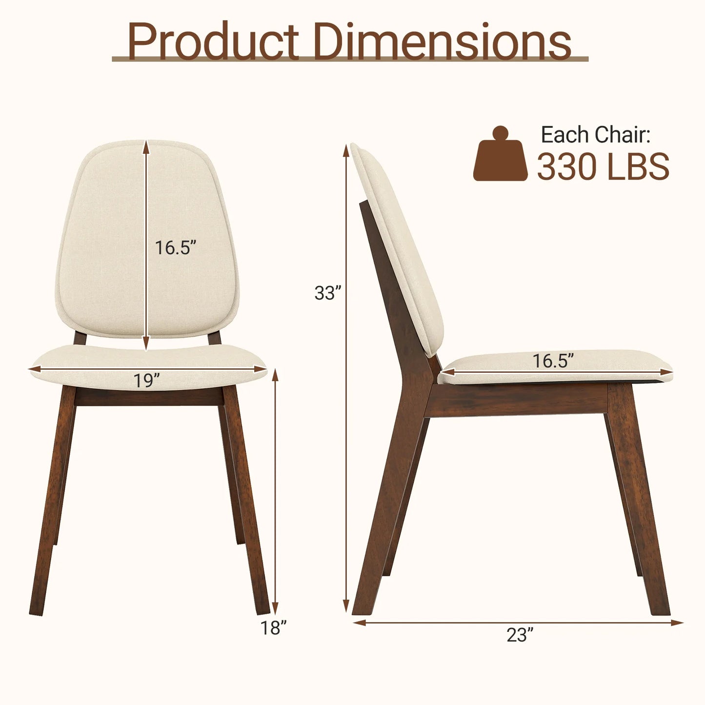 Modern Dining Chair Set of 2 w/ Upholstered Backrest Seat Linen Fabric for Room