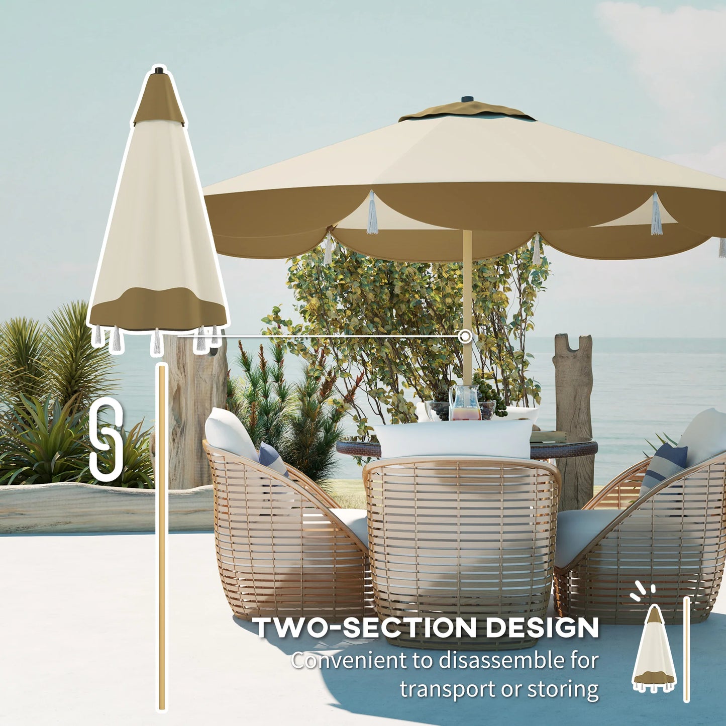 9ft Patio Umbrella, Upf 50+ Outdoor Umbrella, Cream White