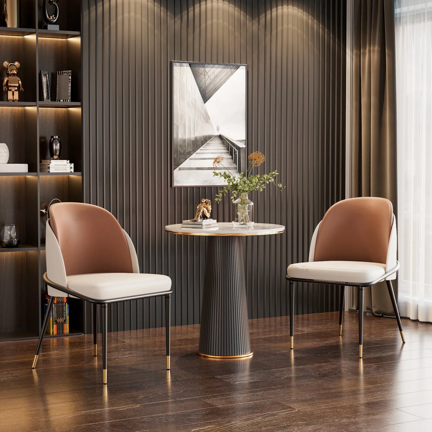 Modern Faux Leather Dining Chairs With Wood Back Two Pack