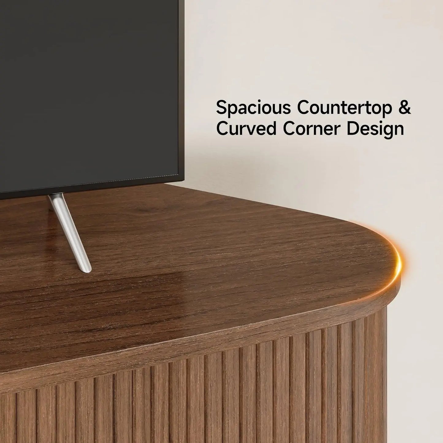 47 Corner TV Stand Sliding Door Power Outlet Wood Storage Media Console Table for Living Room Walnut, Customized