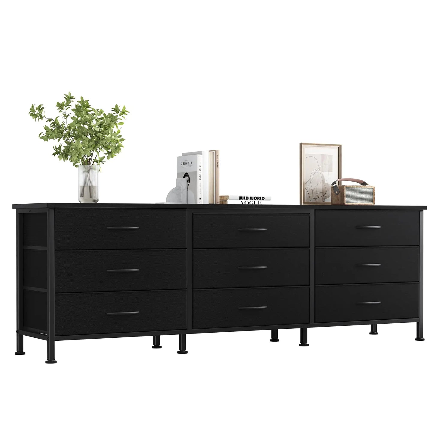 JHK Cabinet For Living Room With 9 Fabric Drawers Long Entertainment Center Up to 75 Inch TV Storage Display Of Furniture