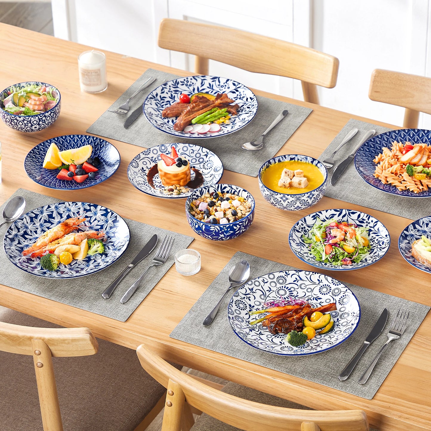 MALACASA Ceramic Dinner Plate Set Tableware Bowls