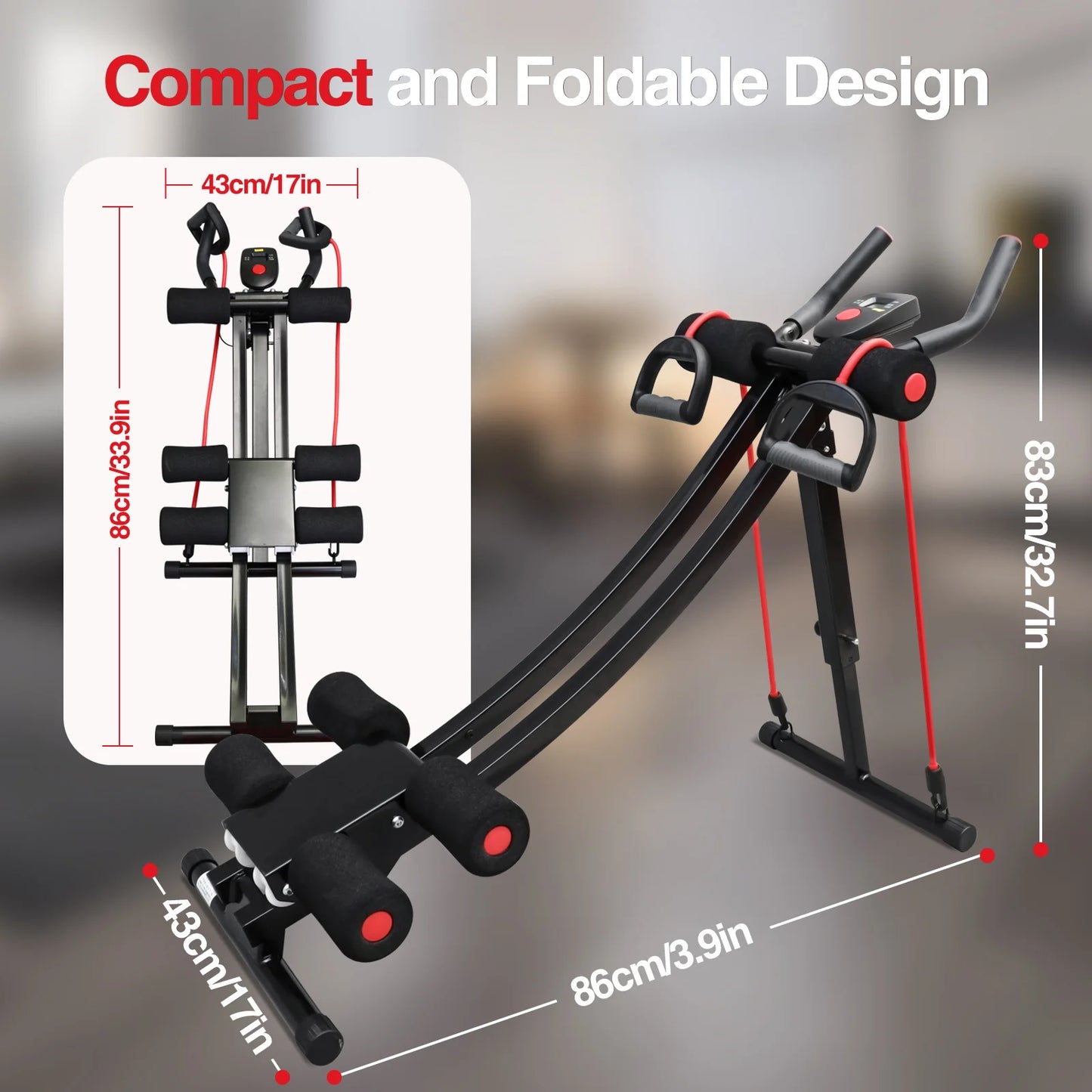 Foldable Core Abdominal Trainer With LCD Display And Resistance Bands