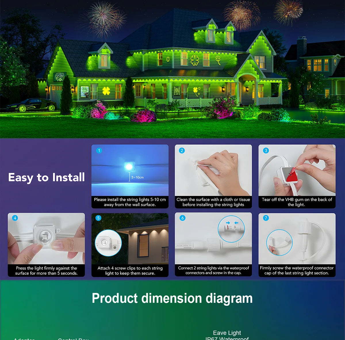 MIMIRGB Outdoor LED Eaves Lights With App Control and Scenes