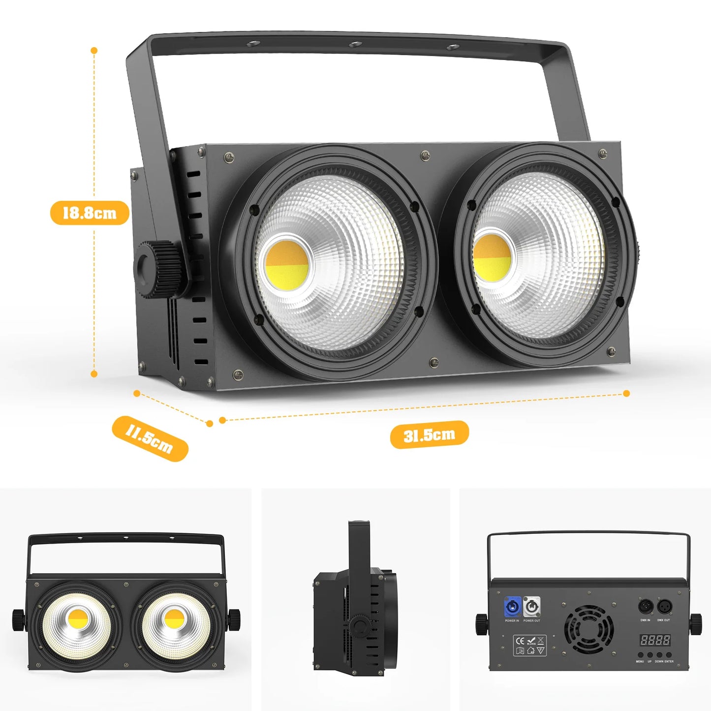 U'King 200W COB Par Light DMX Stage Lighting Dual 100W Blinders