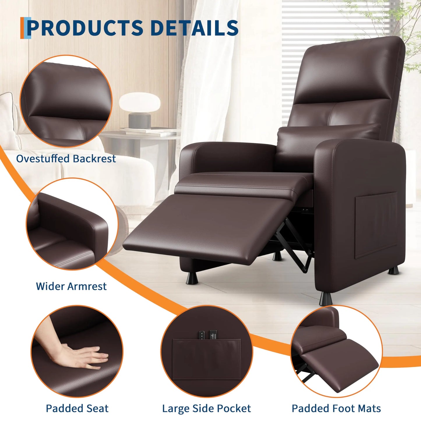 HiMISS Electric Recliner Chair With Tall Back PU Leather