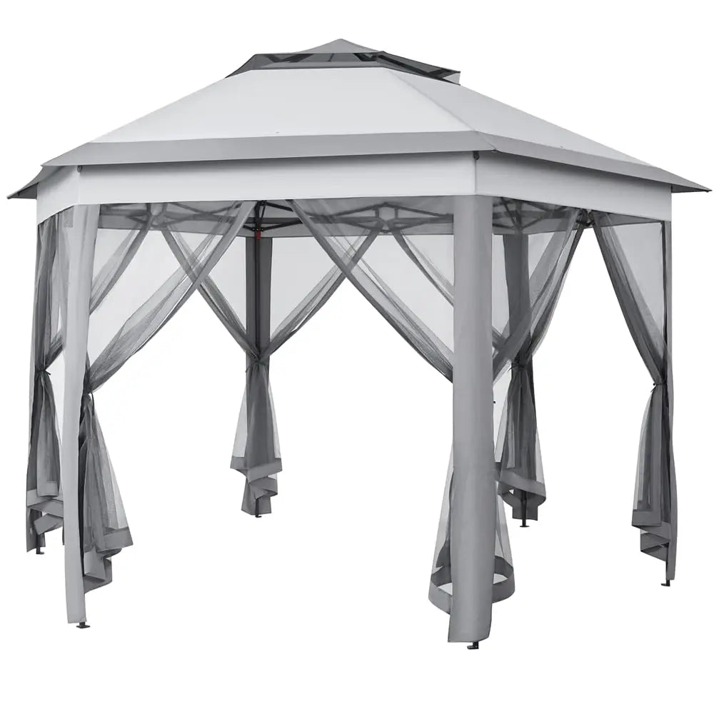 13x13 Hexagonal Pop Up Gazebo Double Tier Canopy Shelter with Mesh Netting for Outdoor Patio Garden Lawn, Customized