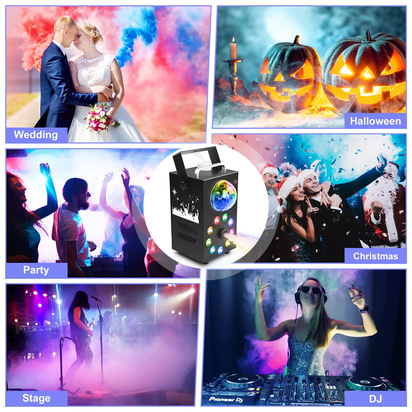 Datewink 700W Smoke Fog Machine 9LEDs RGB Stage Lights Effect Remote Control Fogger Ejector For Disco DJ Christmas Party Wedding