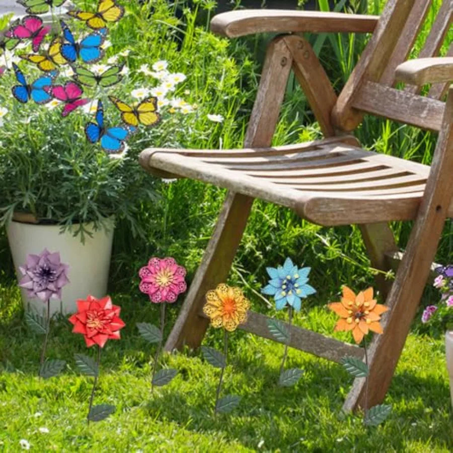 Outdoor Flower Garden Stakes 6 Pack Weatherproof Metal Yard Art