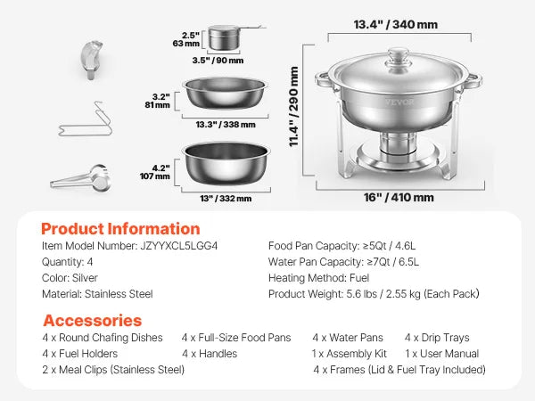 Succebuy 4 Pack Chafing Dish Buffet Set Stainless Steel Chafer