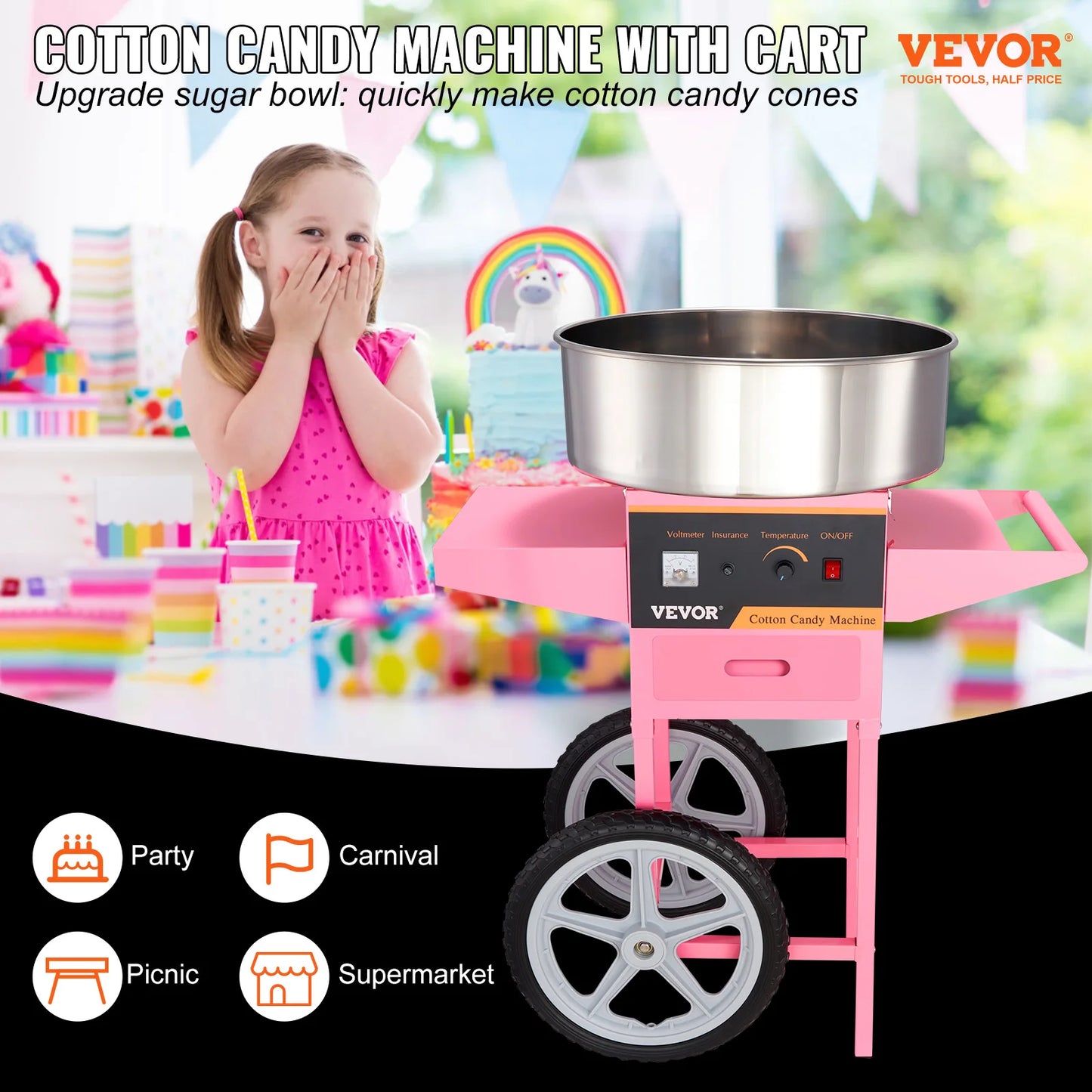 SucceBuy Electric Cotton Candy Machine With Cart 1000W Power