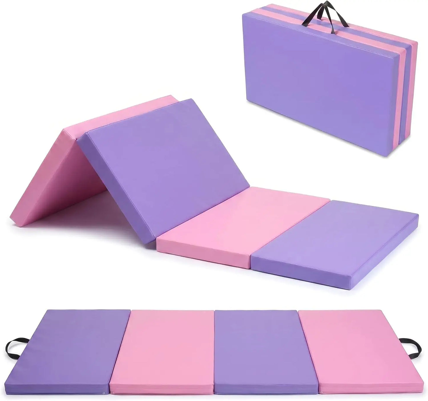 6x3 Ft Portable Four-Fold Gymnastics Mat, 2 inch Thick Tumbling & Exercise Pad, Folding Floor Mat for Home Workouts, Yoga, Pilates, Aerobics and Martial Arts Training