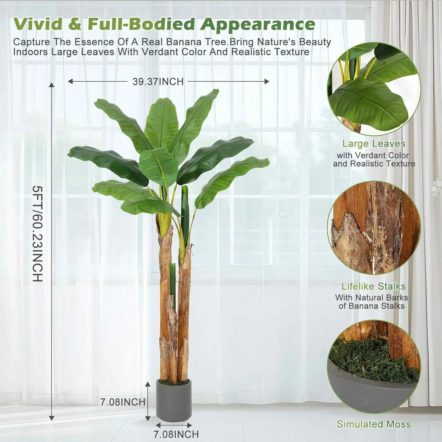 HiMISS Lifelike Artificial Banana Tree For Indoor Home Decor