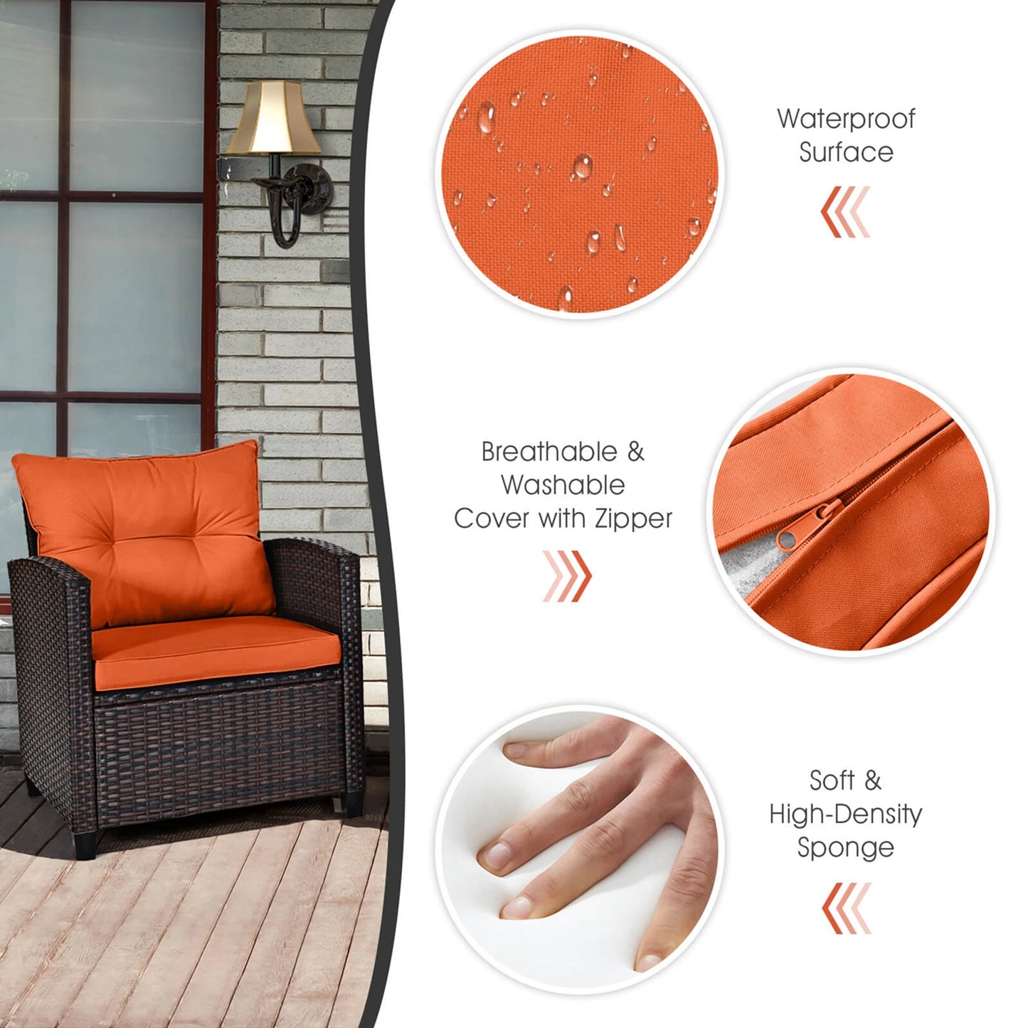 HOMASIS 3 Piece Patio Rattan Conversation Set with Cushions