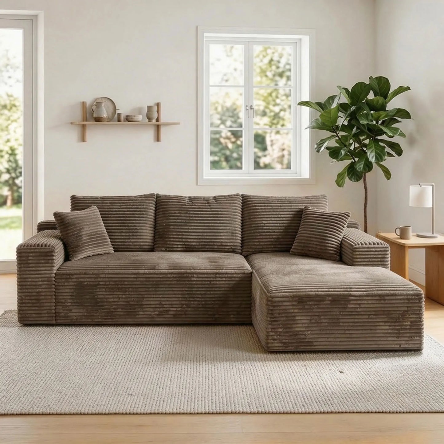 118 Inches L-Shaped Chenille Cloud Lazy Sofa, Black Oversized Deep Seat Modular Sectional Couch with Chaise Lounge, Ultra Soft Cat Scratch Resistant Chenille Fabric, No Assembly Low Maintenance Extra Comfort Large Sofa, Unive