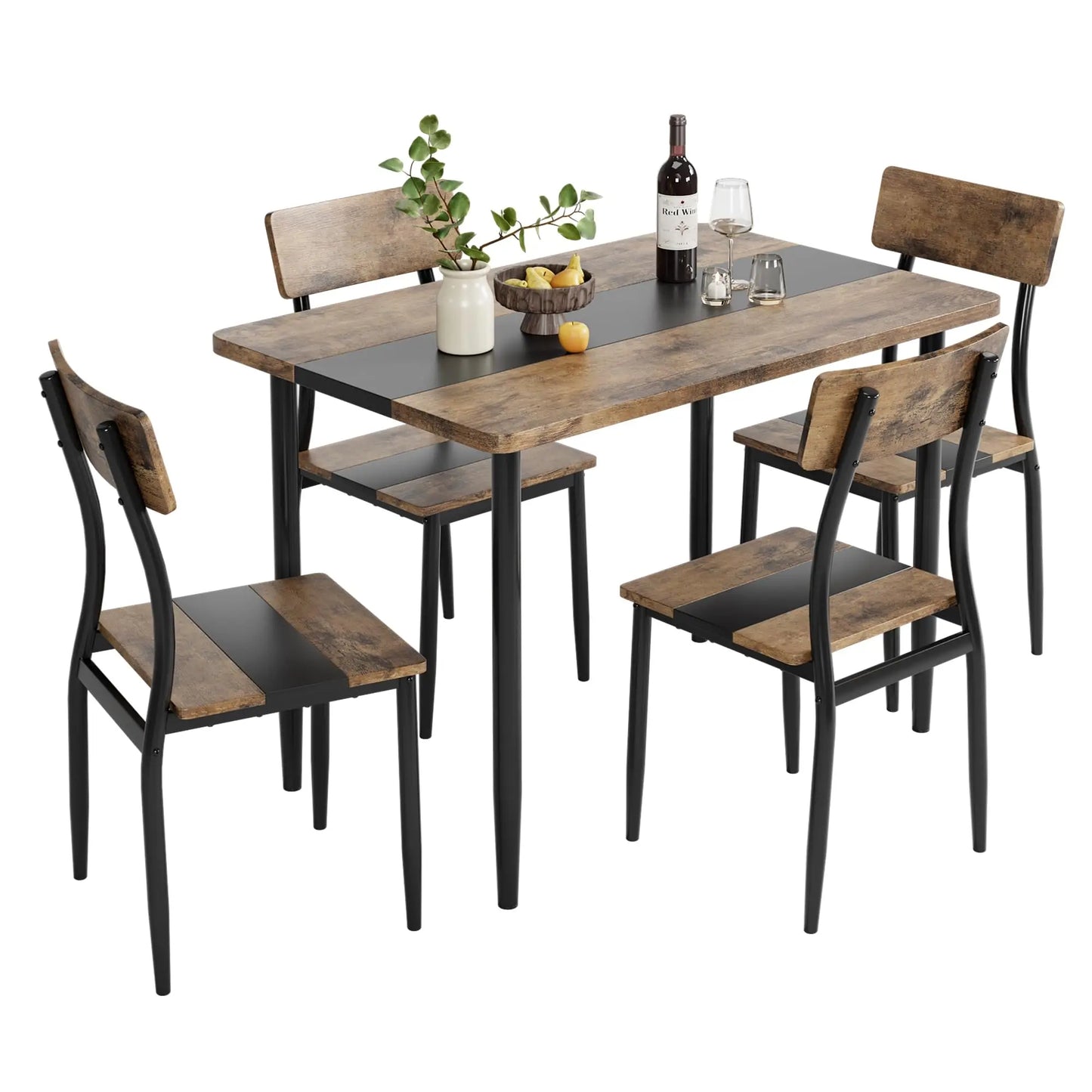 Dining Table Set For 4 With Chairs, Kitchen Table, 2 Tone MDF Top Metal Frame, Space Saving Set For Apartment Home