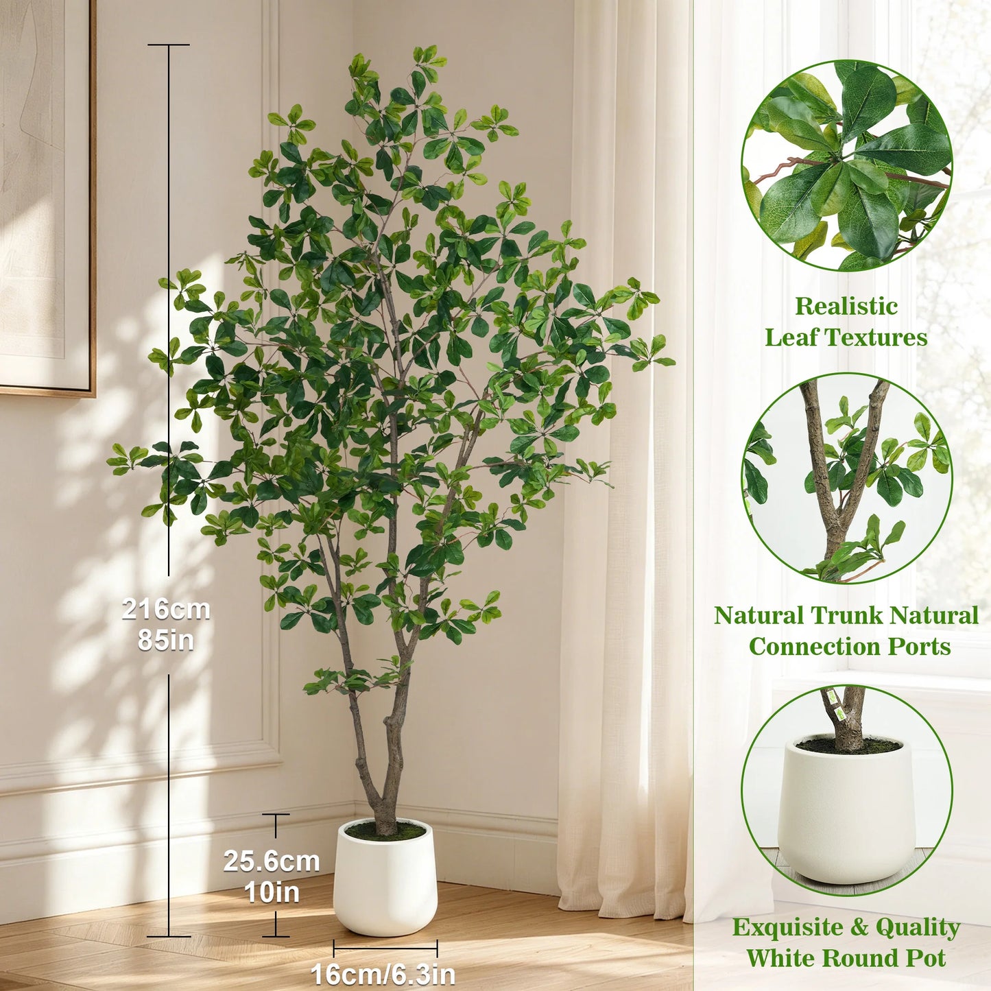 5/6/7ft Faux Black Olive Tree Faux Plants Indoor Large Tall Tree in White Round Pot Aritificial Eucalyptus Tree with Natural Wood Trunk & Realistic Leaves, Fake Olive Plant for Home Office Indoor Decor