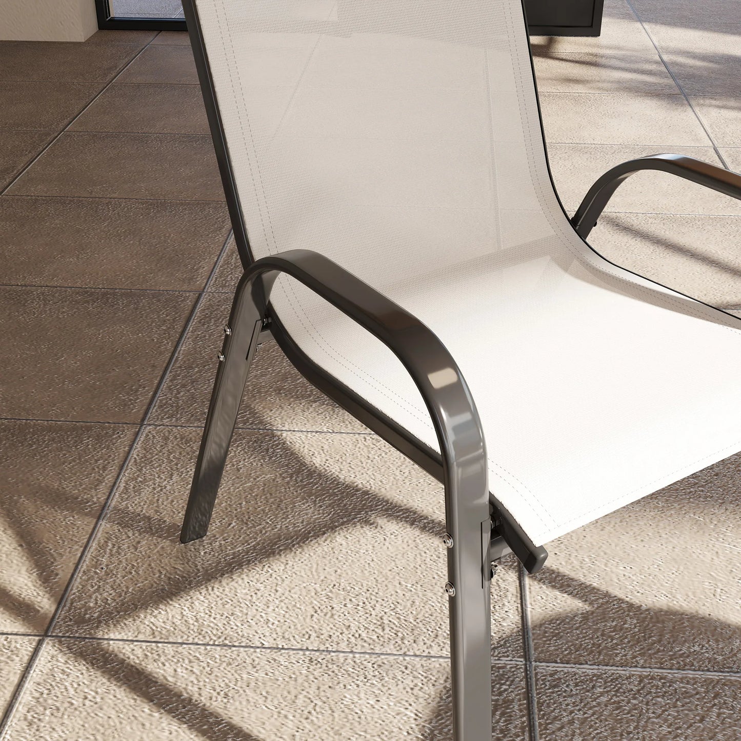 Set of 4 Patio Dining Chairs, Stackable Outdoor Chairs, Beige