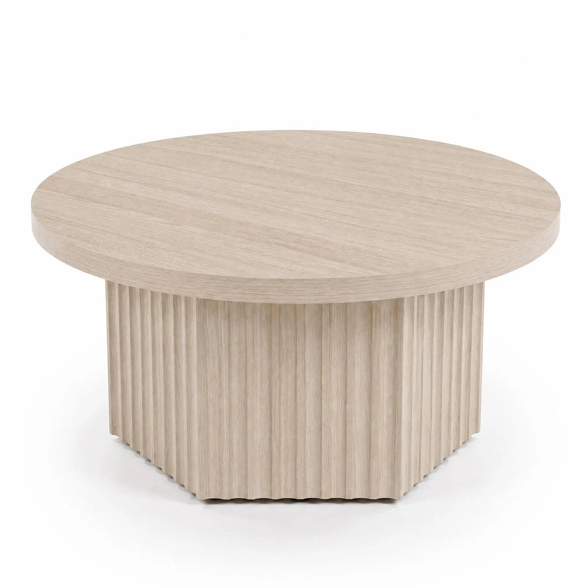 HiMISS Modern Fluted Drum Pedestal Coffee Table for Living Room