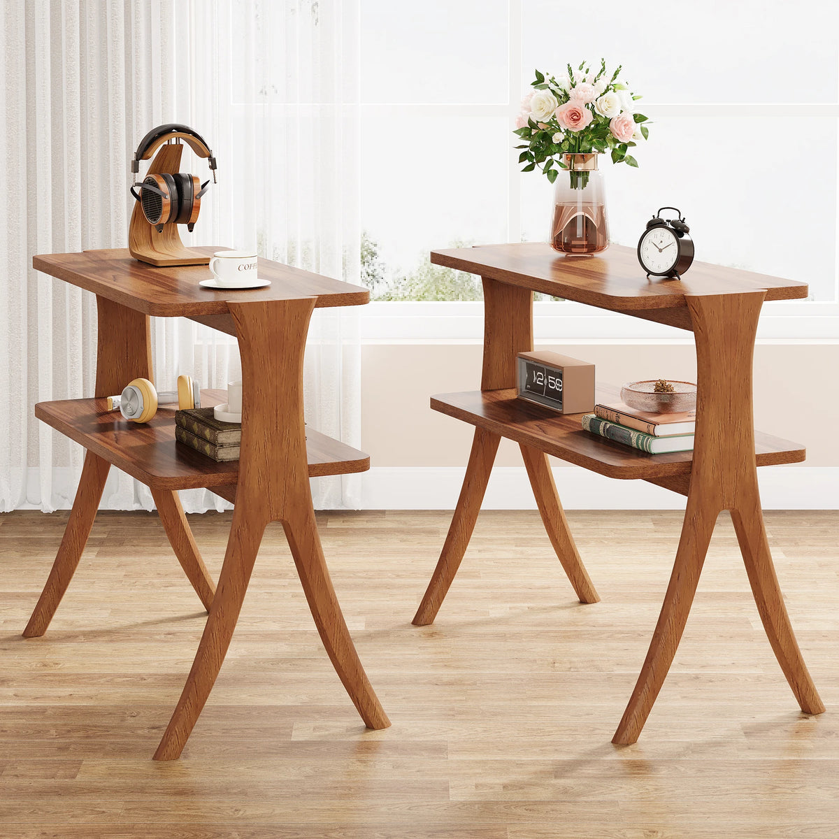 Tribesigns Narrow End Table With Two Tier Storage Shelf