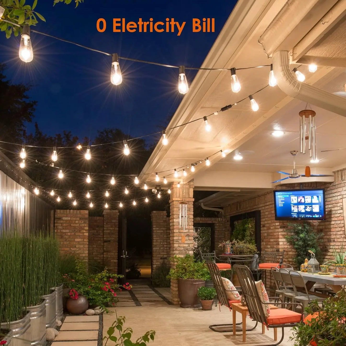 200FT ST38 Solar String Lights, 2700K Warm White, Black Wire, E12, Solar Powered with Remote, Waterproof Outdoor Patio Lights