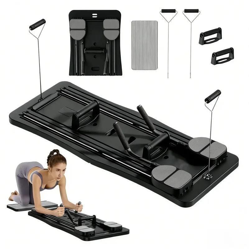 Foldable Pilates Sliding Board Reformer With Resistance Bands