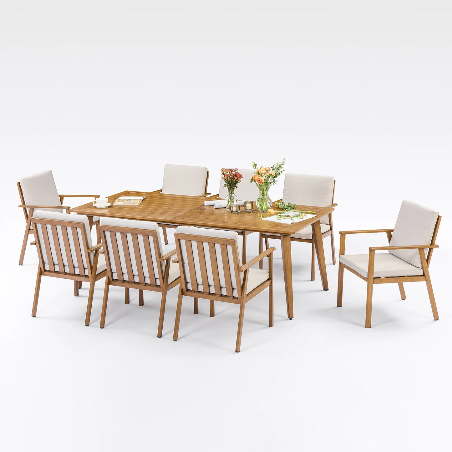 SeeHill Outdoor Patio Dining Set With Umbrella Hole Aluminum Table