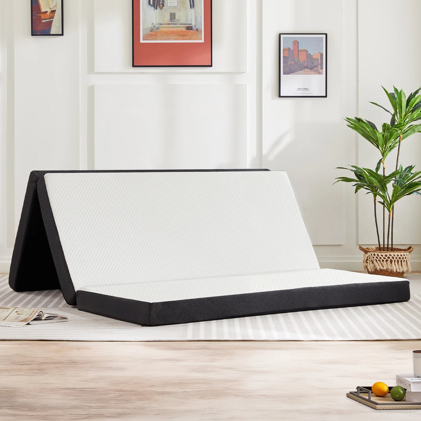 JHK 3-4Inch Soft Mattress Tri-Fold Memory Foam Mattress with Collapsible and Washable Cover Portable Floor Bed for Travel Yoga