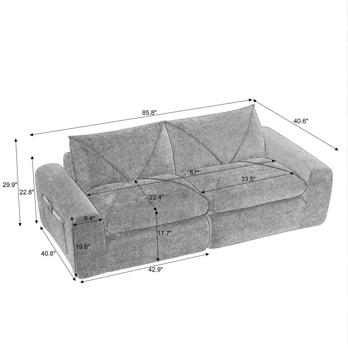 85.8" Modular Sectional Sofa 2-Seater Chenille Cloud Couch Modern Soft Upholstered Loveseat for Living Room