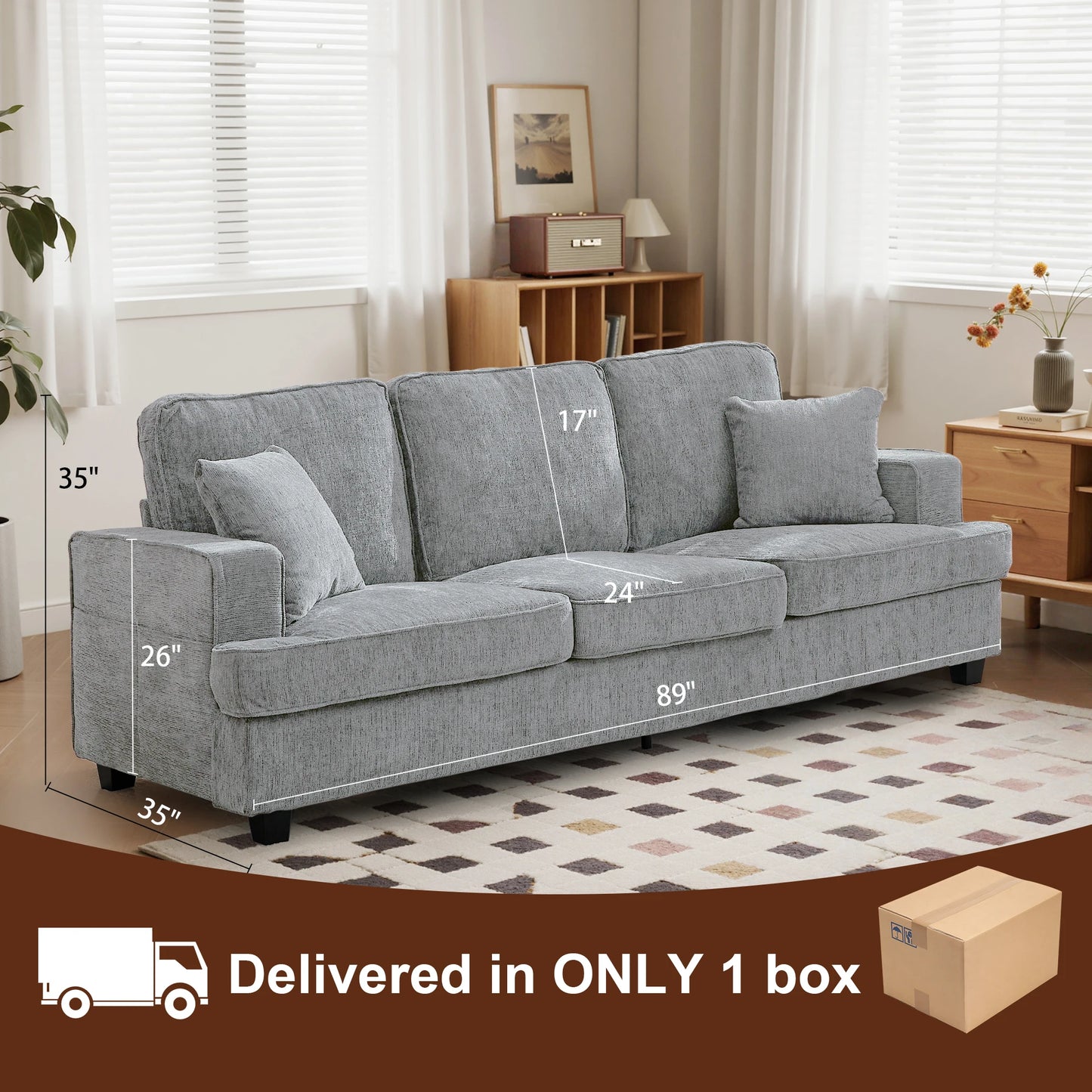 Cloud Chenile Sofa Modern 3 Seater for Living Room
