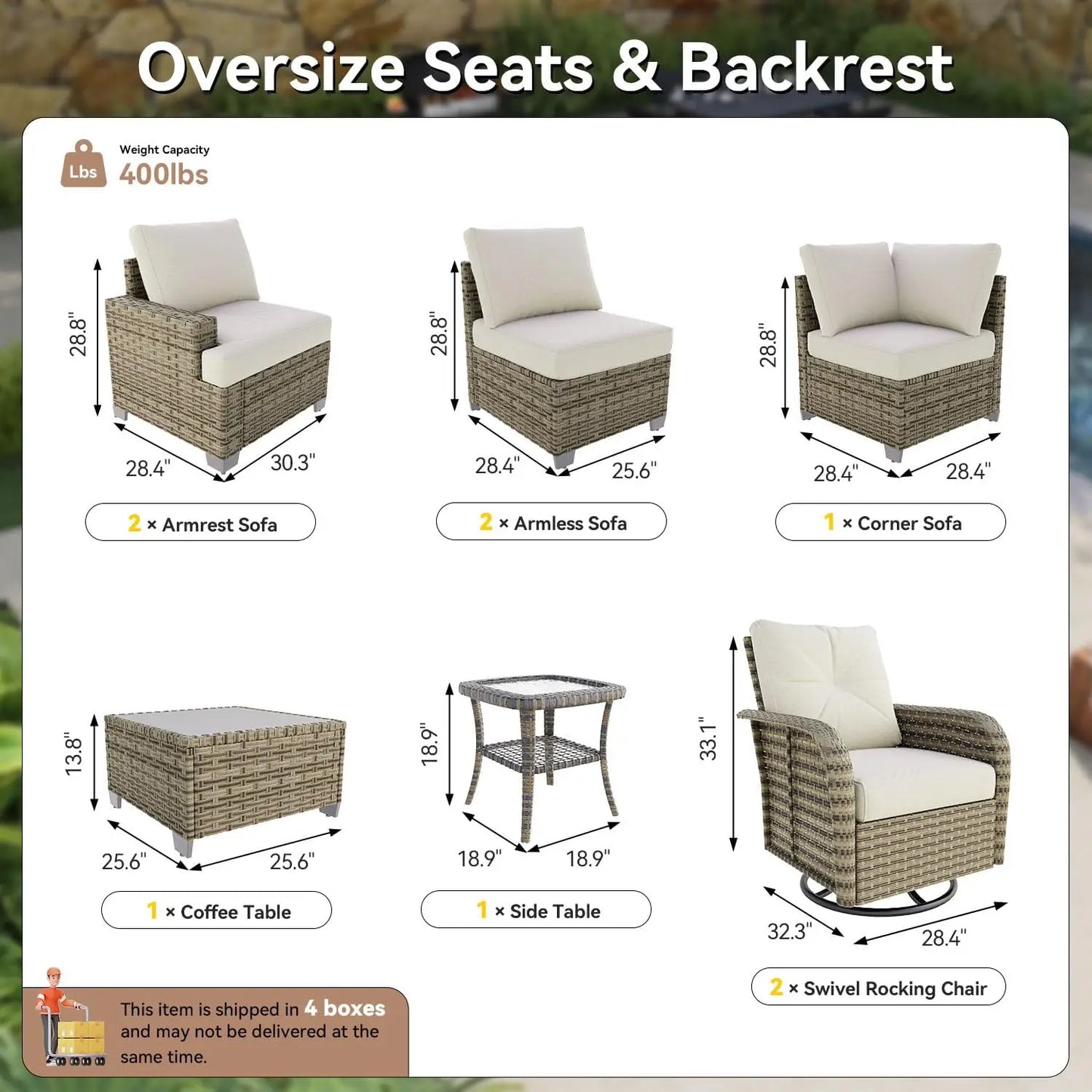 AOXUN Nordivale 9 Piece Outdoor Patio Furniture Set with Cushions