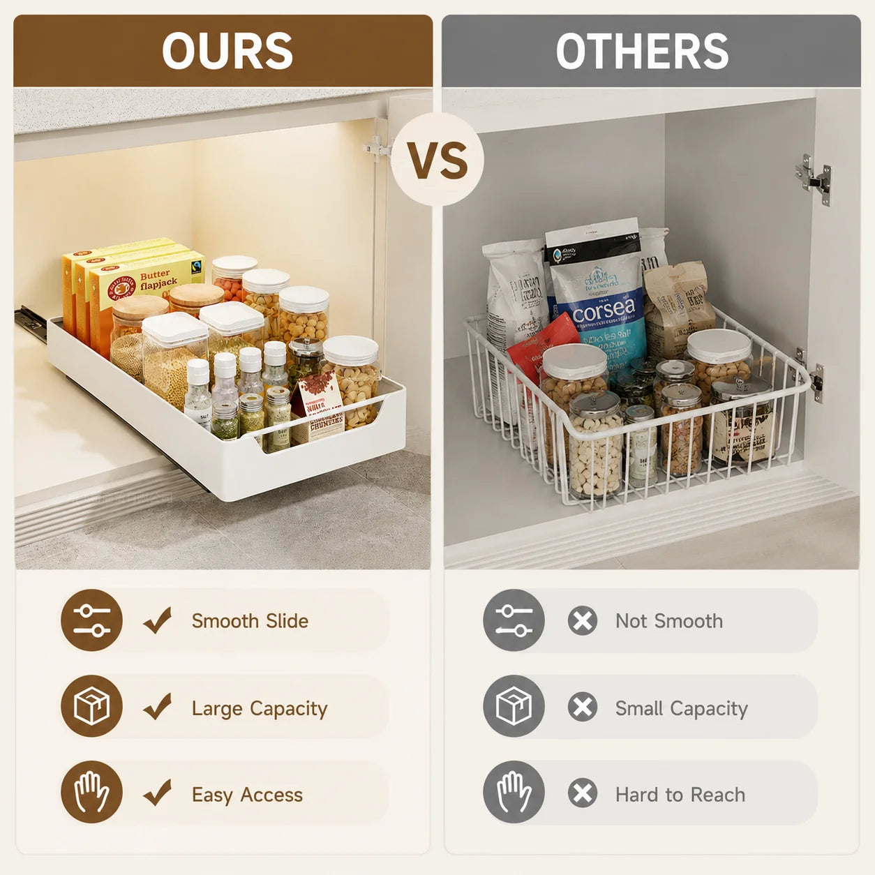CL Metal Cabinet Storage Rack Self-Adhesive Nano-Film No-Drill Heavy-Duty Sliding Drawer Basket for Kitchen Bathroom Bedroom