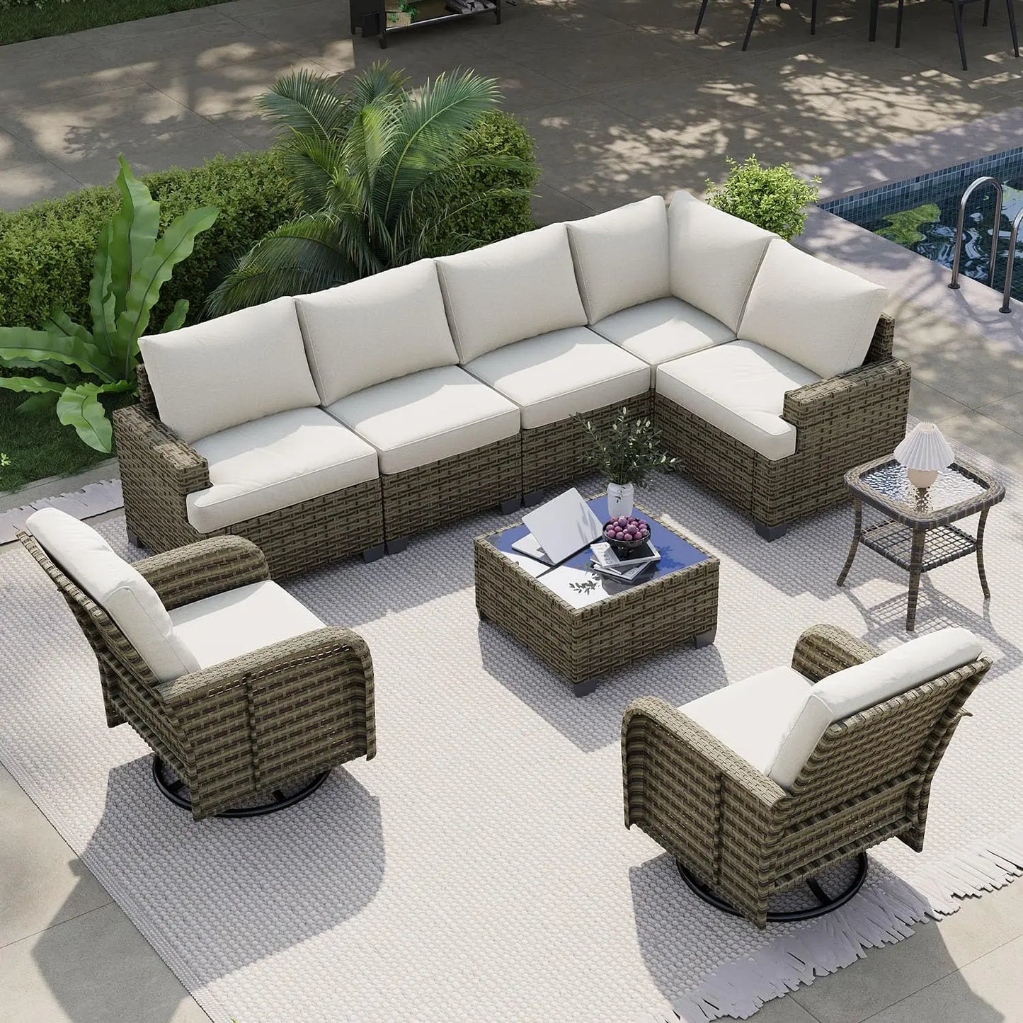 AOXUN Nordivale 9 Piece Outdoor Patio Furniture Set with Cushions