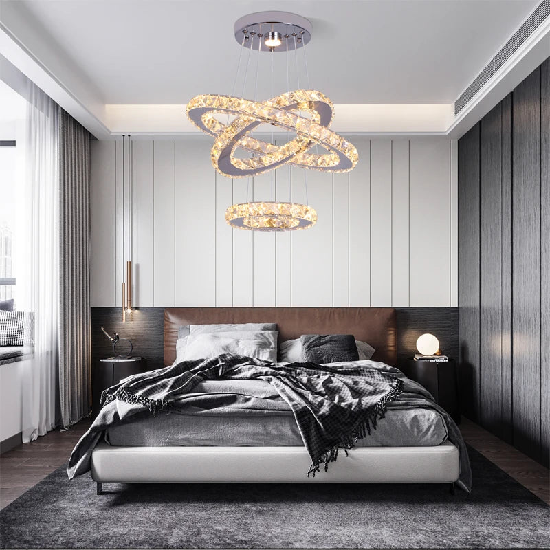 Luxury Diamond 3/5 Rings Circle K9 Crystal Led Chandelier Lighting Fixtures Lamparas Modernas Hanging Lamp Luminaria Lustres