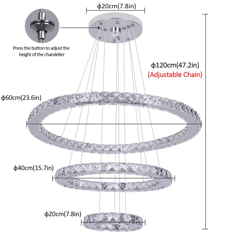 Luxury Diamond 3/5 Rings Circle K9 Crystal Led Chandelier Lighting Fixtures Lamparas Modernas Hanging Lamp Luminaria Lustres