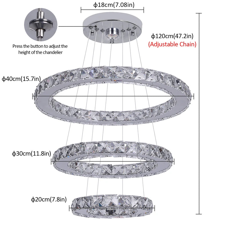 Luxury Diamond 3/5 Rings Circle K9 Crystal Led Chandelier Lighting Fixtures Lamparas Modernas Hanging Lamp Luminaria Lustres
