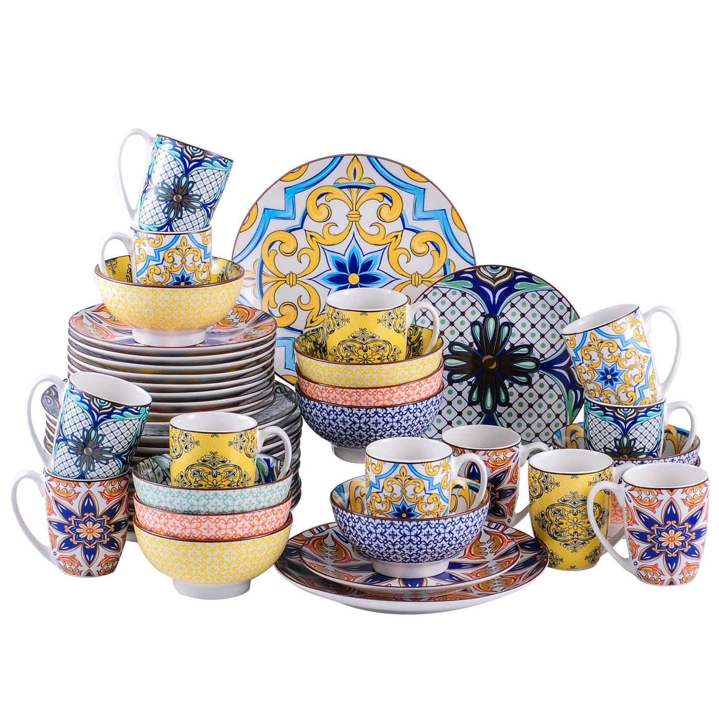 MALACASA Jasmin Pattern Porcelain Dinnerware Set Collection