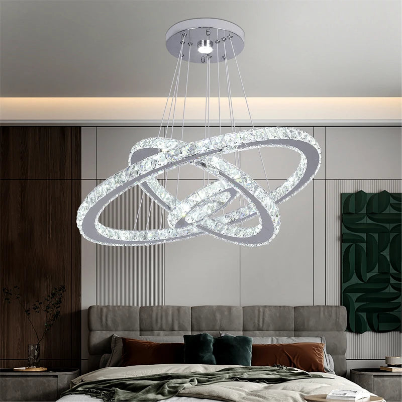 Luxury Diamond 3/5 Rings Circle K9 Crystal Led Chandelier Lighting Fixtures Lamparas Modernas Hanging Lamp Luminaria Lustres