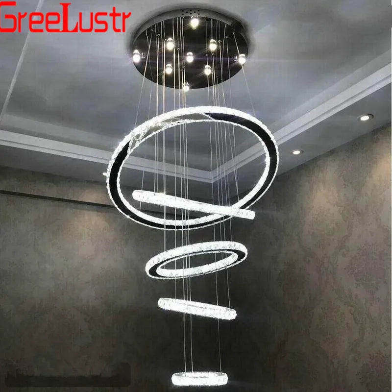 Luxury Diamond 3/5 Rings Circle K9 Crystal Led Chandelier Lighting Fixtures Lamparas Modernas Hanging Lamp Luminaria Lustres
