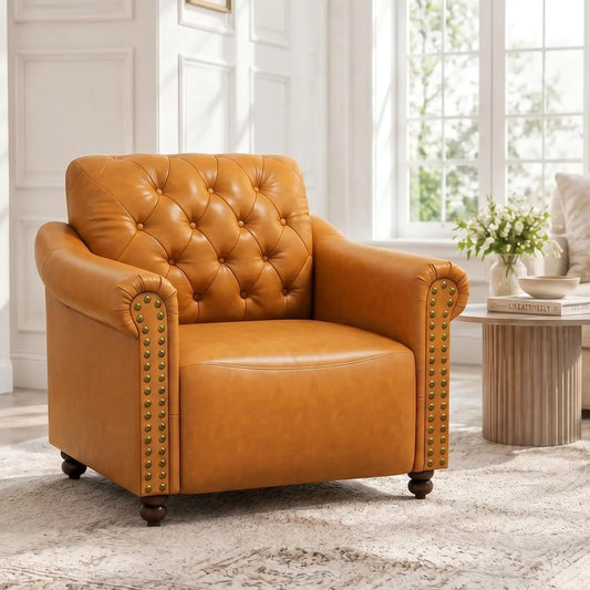 Faux Leather Chesterfield Accent Chair With Classic Nailhead Trim