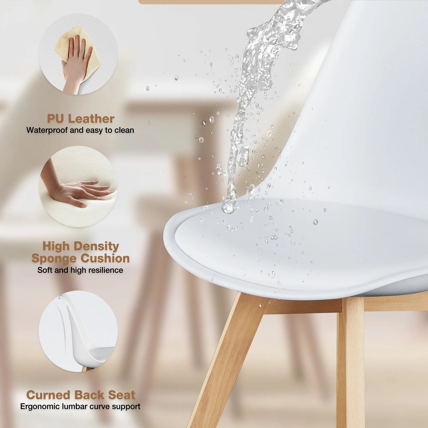 JHK Premium PU Leather Dining Chairs Featuring Ergonomic Wooden Legs